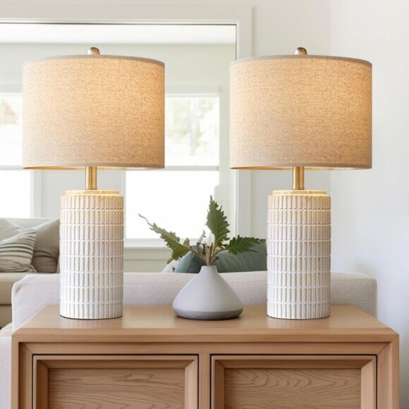 Other - New Set of 2 Modern Ceramic 23Inch Table Lamp, White Desk & Bedside Lamps